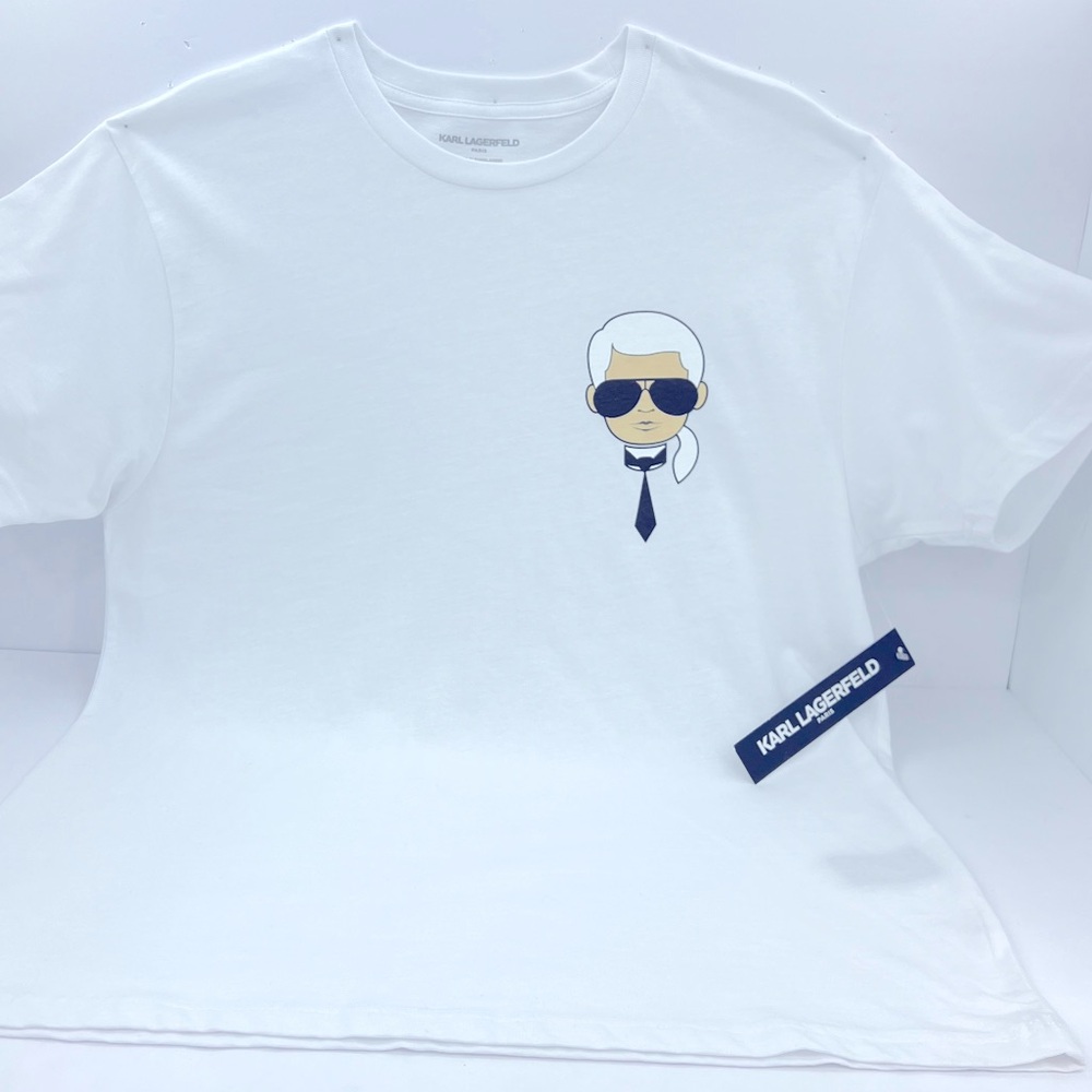 KARL LAGERFELD PARIS, WHITE TEE SHIRT, 100% COTTON, UNISEX, LARGE SIZE - Picture 5 of 16